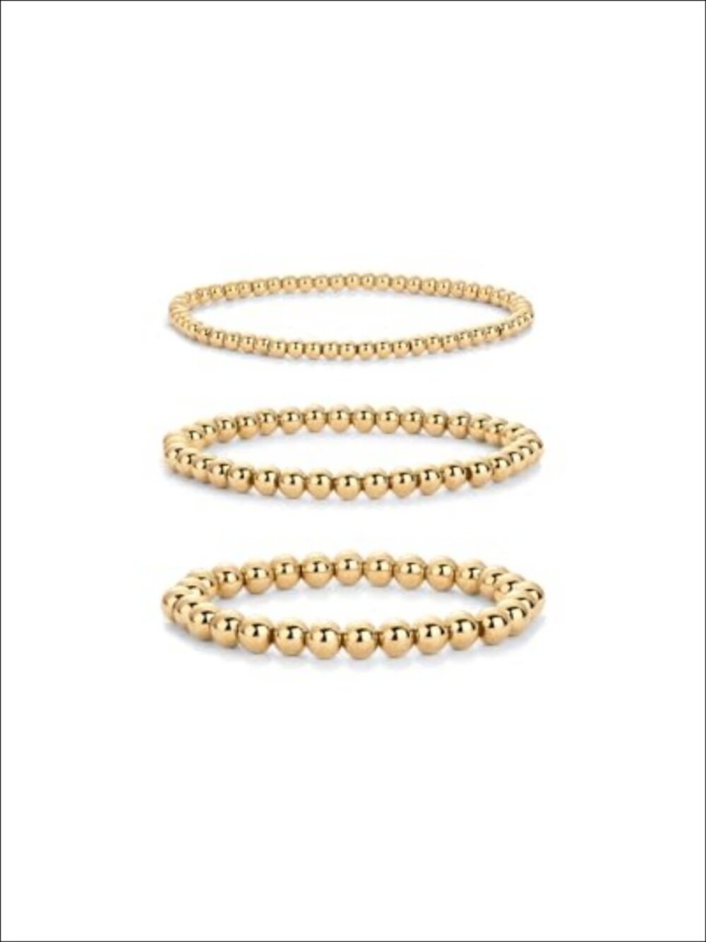 Gold Plated Beaded Stretch Bracelets Set of 3 Waterproof